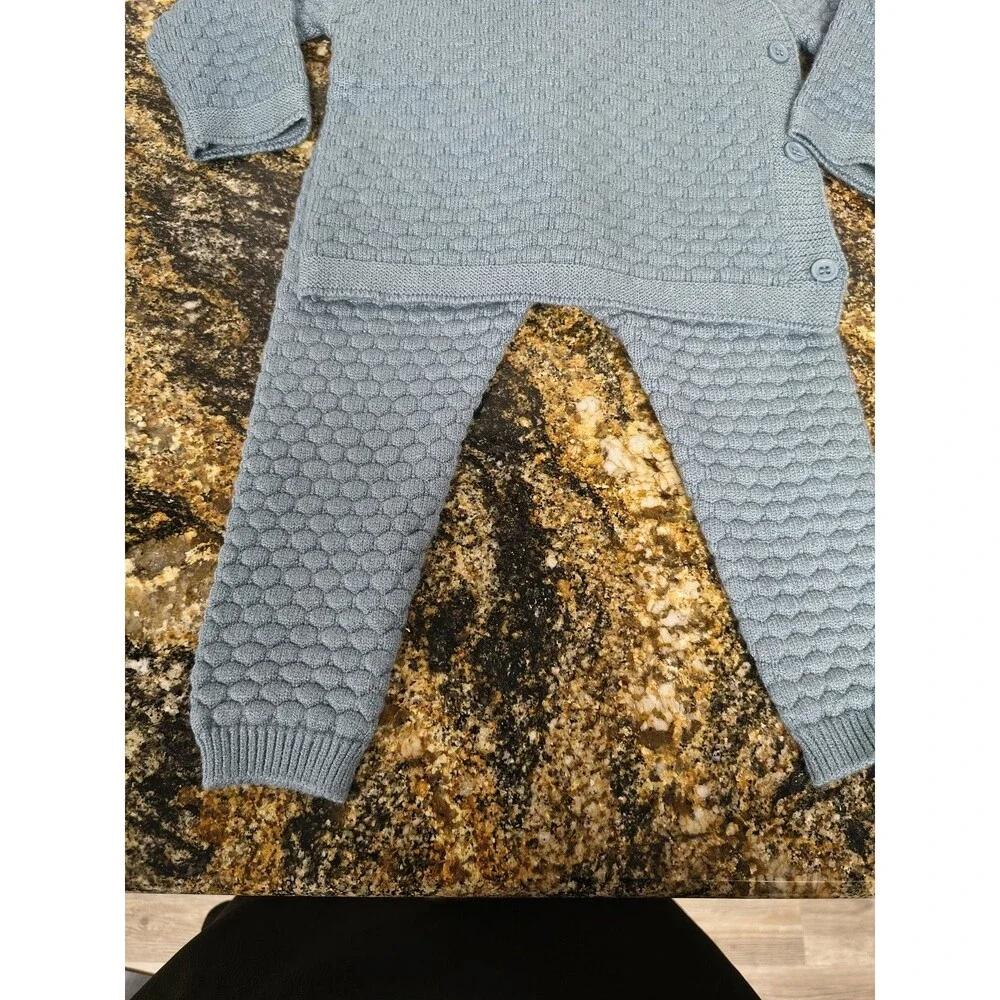 Textured Bubble-Knit Two-Piece Baby Set 9-12 Months Sweater & Pants Button Style